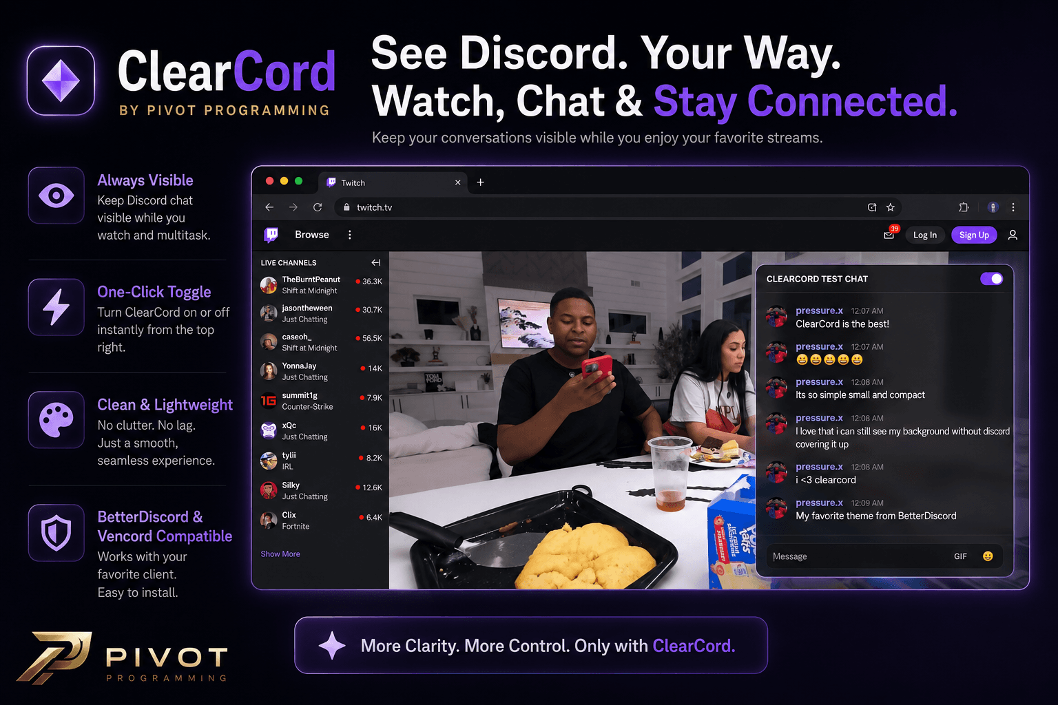ClearCord glassmorphic Discord theme preview